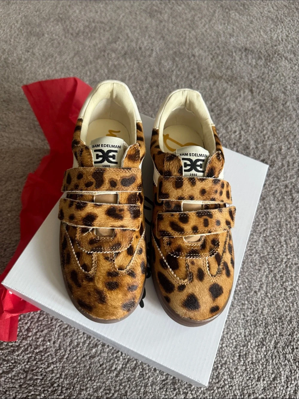 Sam Edelman Women Leopard Print Velcro Sneakers - Brown/Tan Size 7